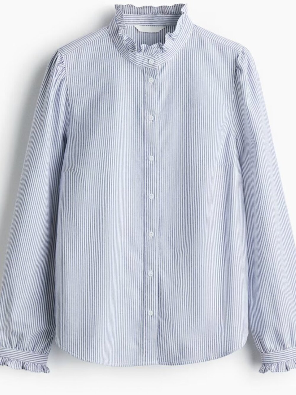H & M striped oxford ruffle collar blouse L blue and white new without tags